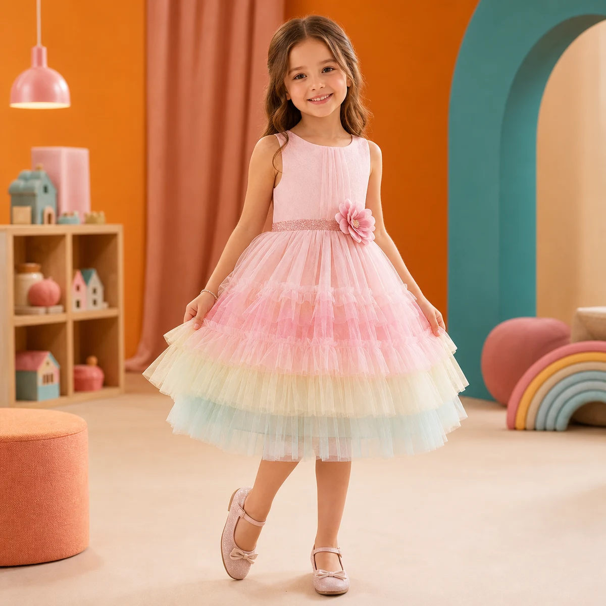 Vestido Infantil de Festa com Tule — 2 a 8 Anos